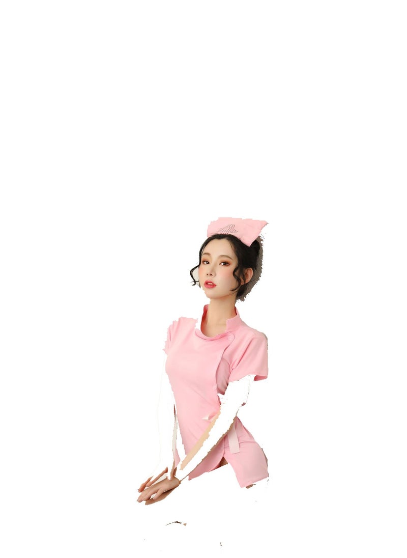 Generic - Women White Short Sleeve Professional Medical Lab Coat Nurse With Cap . - Image 1