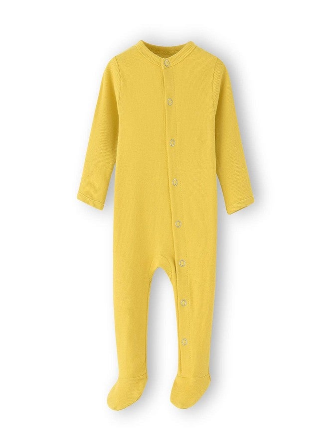 ACESTAR Newborn Baby Footed Pajamas with Mitten Cuffs - Cotton Unisex Snap-Up Baby Sleepers for Sleep and Play Footies Pjs (0-3 Months, Yellow) - Image 1