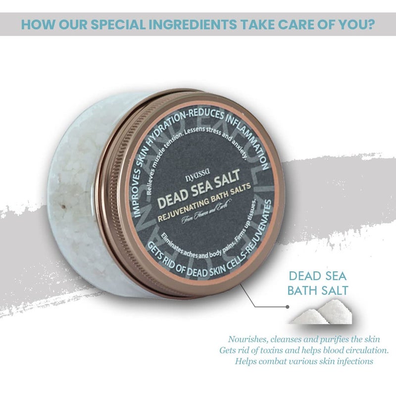 Nyassa Dead Sea Bath Salt 220gm Sea salt Epsom salt Muscle Relaxation Calming Body Spa for men women Natural Ingredients Made in India 100 Vegan and Paraben Free 220gm - Image 4