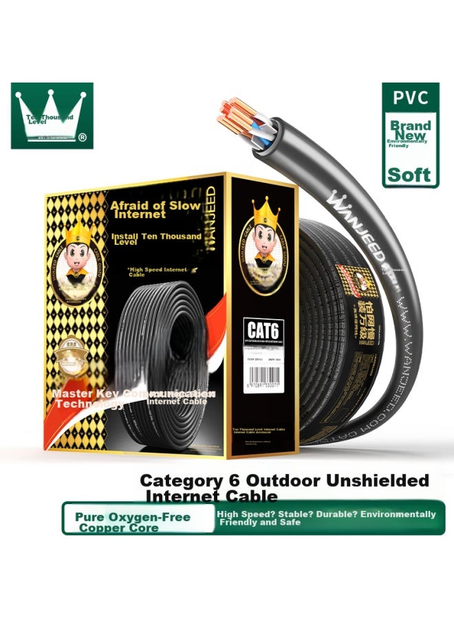 Ofnpftth 10,000-level Outdoor Waterproof, Sun-proof, Freeze-proof, Anti-aging Category 6 Ethernet Cable, Category 6 Gigabit Unshielded Pure Copper Twisted Pair, Black, 30 Meters, For Engineering Monitoring, Poe Power Outdoor Use - Image 1