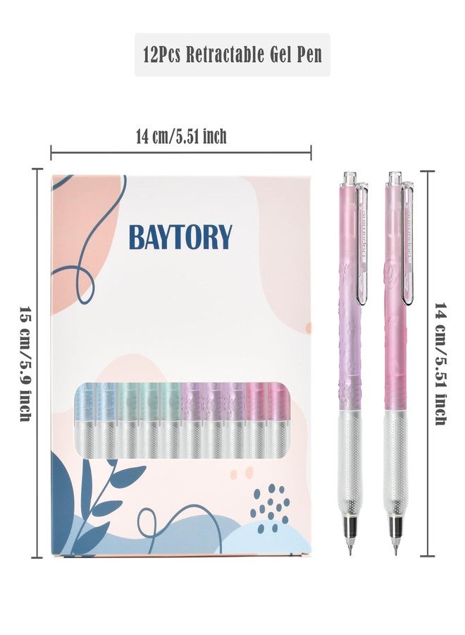 BAYTORY 12 Pcs Retractable Gel Pens, Black Ink 0.5 mm Fine Point Pens, Quick Dry Smooth Writing Aesthetic Journaling Pen for School Office Supplies (Pastel) - Image 2