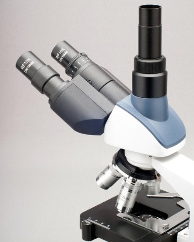 AmScope T120C Professional Siedentopf Trinocular Compound Microscope, 40X-2500X Magnification, WF10x and WF25x Eyepieces, Brightfield, LED Illumination, Abbe Condenser with Iris Diaphragm, Double-Layer Mechanical Stage, 100-240VAC - Image 4
