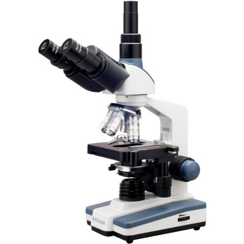 AmScope T120C Professional Siedentopf Trinocular Compound Microscope, 40X-2500X Magnification, WF10x and WF25x Eyepieces, Brightfield, LED Illumination, Abbe Condenser with Iris Diaphragm, Double-Layer Mechanical Stage, 100-240VAC - Image 1