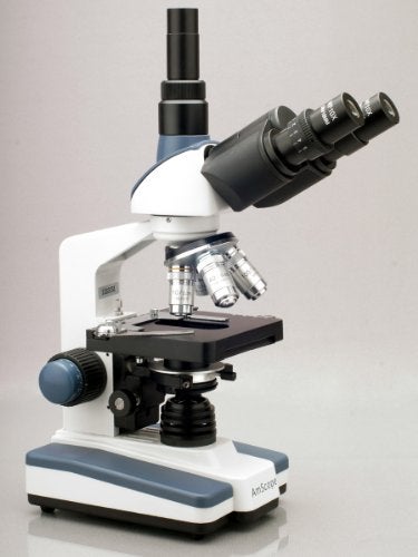 AmScope T120C Professional Siedentopf Trinocular Compound Microscope, 40X-2500X Magnification, WF10x and WF25x Eyepieces, Brightfield, LED Illumination, Abbe Condenser with Iris Diaphragm, Double-Layer Mechanical Stage, 100-240VAC - Image 3