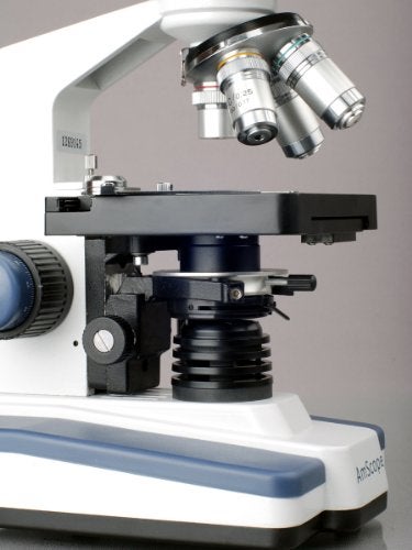AmScope T120C Professional Siedentopf Trinocular Compound Microscope, 40X-2500X Magnification, WF10x and WF25x Eyepieces, Brightfield, LED Illumination, Abbe Condenser with Iris Diaphragm, Double-Layer Mechanical Stage, 100-240VAC - Image 5