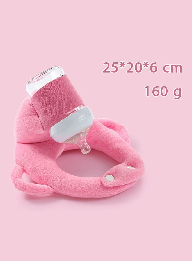 وسادة رضاعة للأطفال، حامل زجاجات للأطفال مع أزرار ومقابض، حامل زجاجات للأطفال، وسادة تغذية ذاتية للأطفال، أساسية للأطفال حديثي الولادة، لون وردي - Image 2