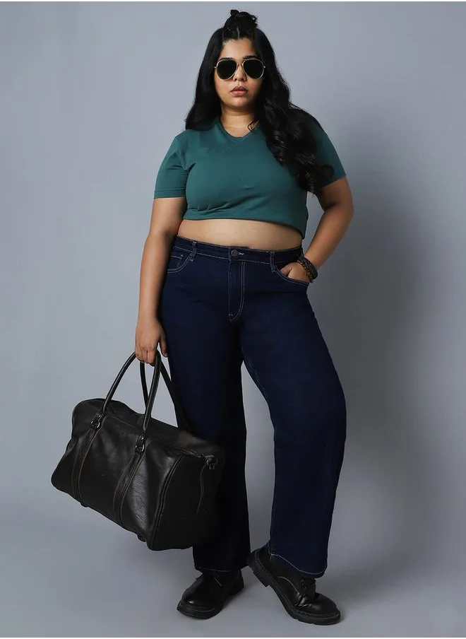 HIGH STAR Plus High Rise Jeans with Button Closure by Styli