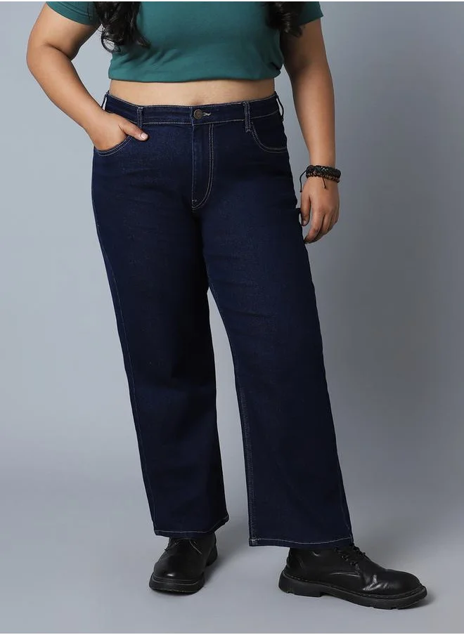 HIGH STAR Plus High Rise Jeans with Button Closure by Styli