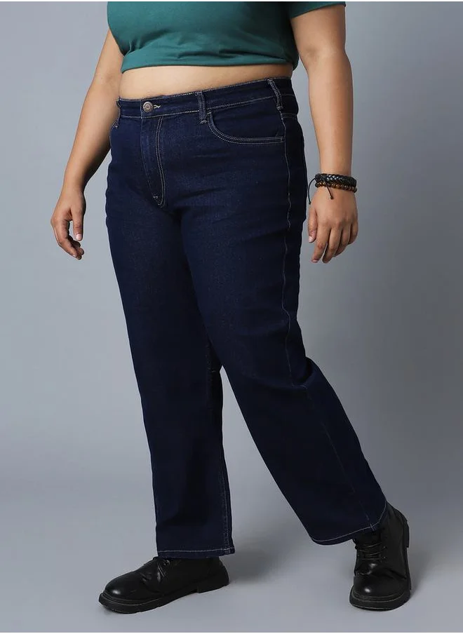 هاي ستار Plus High Rise Jeans with Button Closure by Styli