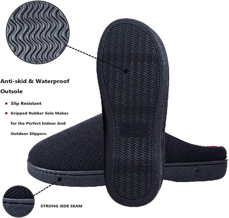 DL Men's Memory Foam Slippers - Black and Red Slip-On Indoor/Outdoor House Slippers - Image 4