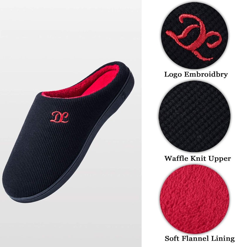 DL Men's Memory Foam Slippers - Black and Red Slip-On Indoor/Outdoor House Slippers - Image 5