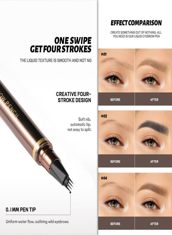 Tiejdhr 4 Tip Precise Eyebrow Pencil, Long-Lasting Waterproof Microblading Eyebrow Pens, Four-Stroke Eyebrow Pen, 0.1mm Soft Nib, Smooth Liquid Flow Eye Brow Makeup Pen For Women (05# Dark Brown) - Image 3