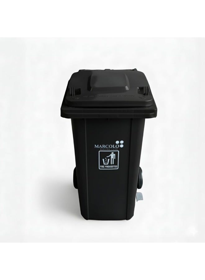 Marcolo Pedal Wheelie Waste Bin 120L Black – Durable Outdoor Dust Bin with Wheels for Home, Garden, Office - Image 1