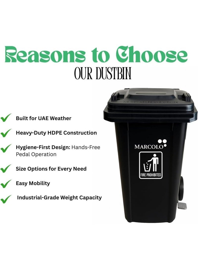 Marcolo Pedal Wheelie Waste Bin 120L Black – Durable Outdoor Dust Bin with Wheels for Home, Garden, Office - Image 4