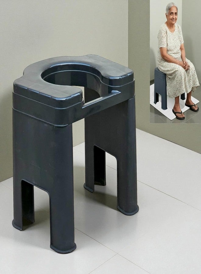 eOnekart Commode Stool for Elderly & Disabled Adults | Wide Seat Non-Rust Plastic Toilet Chair | Knock-Down Shower-Friendly Commode Stool | Lightweight Hygienic Portable Bathroom Chair | Black - Image 2