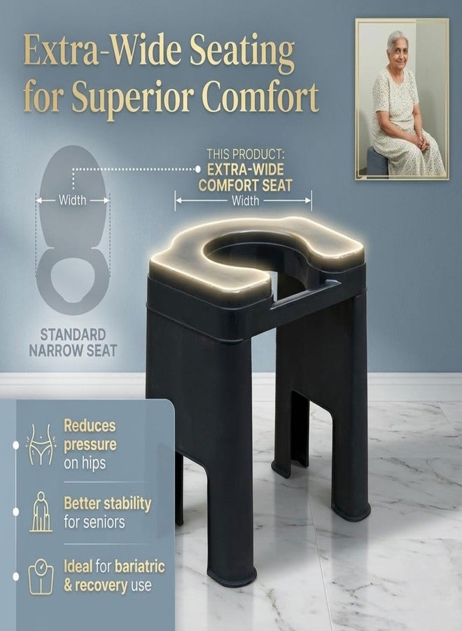 eOnekart Commode Stool for Elderly & Disabled Adults | Wide Seat Non-Rust Plastic Toilet Chair | Knock-Down Shower-Friendly Commode Stool | Lightweight Hygienic Portable Bathroom Chair | Black - Image 5