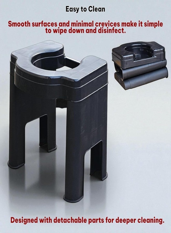 eOnekart Commode Stool for Elderly & Disabled Adults | Wide Seat Non-Rust Plastic Toilet Chair | Knock-Down Shower-Friendly Commode Stool | Lightweight Hygienic Portable Bathroom Chair | Black - Image 4