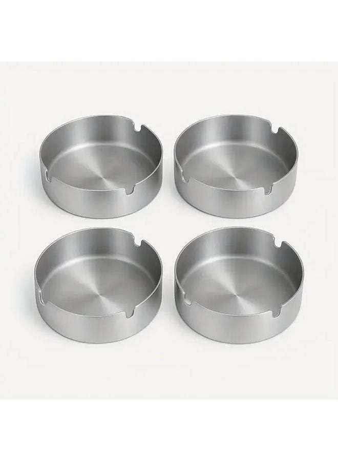 4 Silvery Stainless Steel Ashtray 3 Slot Windproof Heat Resistant Indoor Outdoor Portable - Image 1