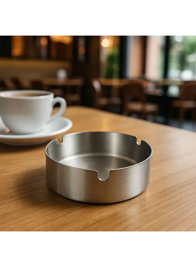 4 Silvery Stainless Steel Ashtray 3 Slot Windproof Heat Resistant Indoor Outdoor Portable - Image 5