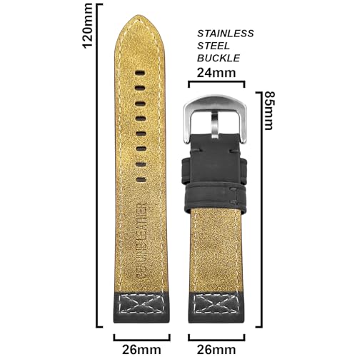 DBLACK ''CROXX'' Leather Watch Straps, Nylon X-Stitch Design Watch Belt // For 20mm, 22mm, 24mm, 26mm, 28mm, or 30mm Watch Band (Choose Your Size & Color) (Black, 26mm) - Image 2