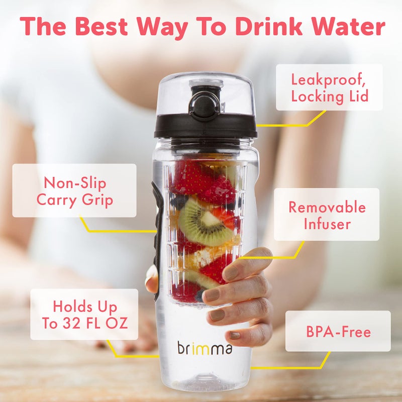 Brimma Fruit Infuser Water Bottle - 32 oz Large, Leakproof Plastic Fruit Infusion Water Bottle for Gym, Camping, and Travel - Image 2