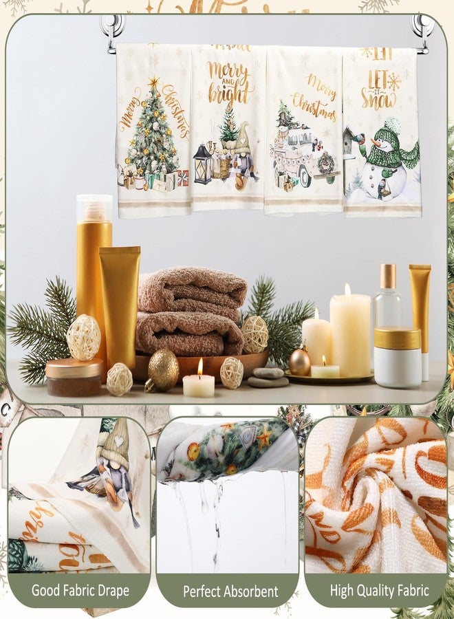 FuWeave 8 Pcs Christmas Shower Curtain Set Xmas Santa Bathroom Decoration Christmas Tree Hand Towels Snowman Toilet Lid Cover Bathroom Rugs Xmas Shower Curtain with Hooks (Vintage Style) - Image 4