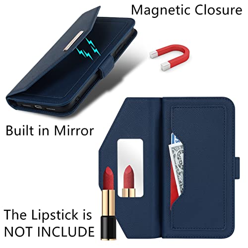 Jaorty Crossbody Wallet for iPhone 14 Pro Case with Adjustable Lanyard Strap Credit Card Holder 6.1",PU Leather Handbag Purse Kickstand Make Up Mirror Cover Case for Men Women Girl,Blue - Image 2