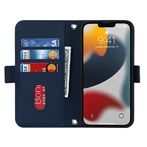 Jaorty Crossbody Wallet for iPhone 14 Pro Case with Adjustable Lanyard Strap Credit Card Holder 6.1",PU Leather Handbag Purse Kickstand Make Up Mirror Cover Case for Men Women Girl,Blue - Image 5