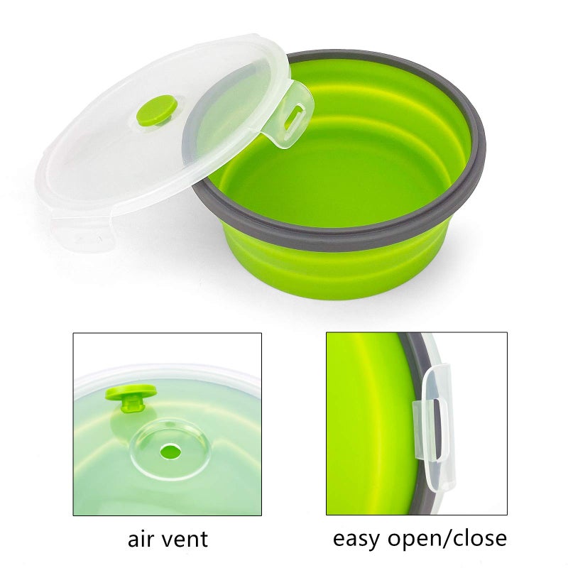 CARTINTS 1200ml Large Collapsible Meal Prep Containers  Reusable Silicone Food Storage Containers  Stackable Fridge Storage Containers  With Leakproof Lids  Microwave and Freezer Safe  Green - Image 5