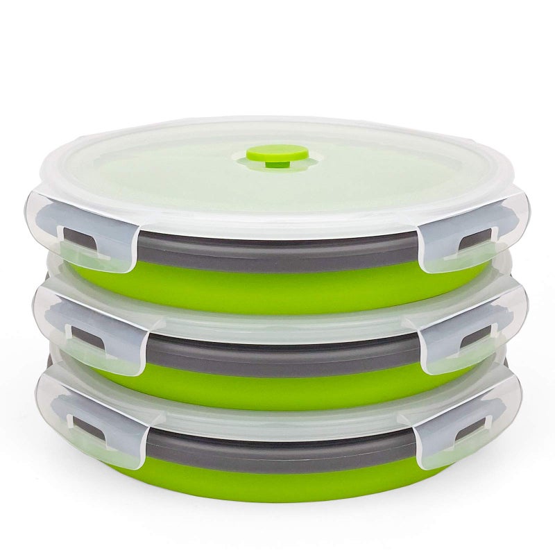 CARTINTS 1200ml Large Collapsible Meal Prep Containers  Reusable Silicone Food Storage Containers  Stackable Fridge Storage Containers  With Leakproof Lids  Microwave and Freezer Safe  Green - Image 1