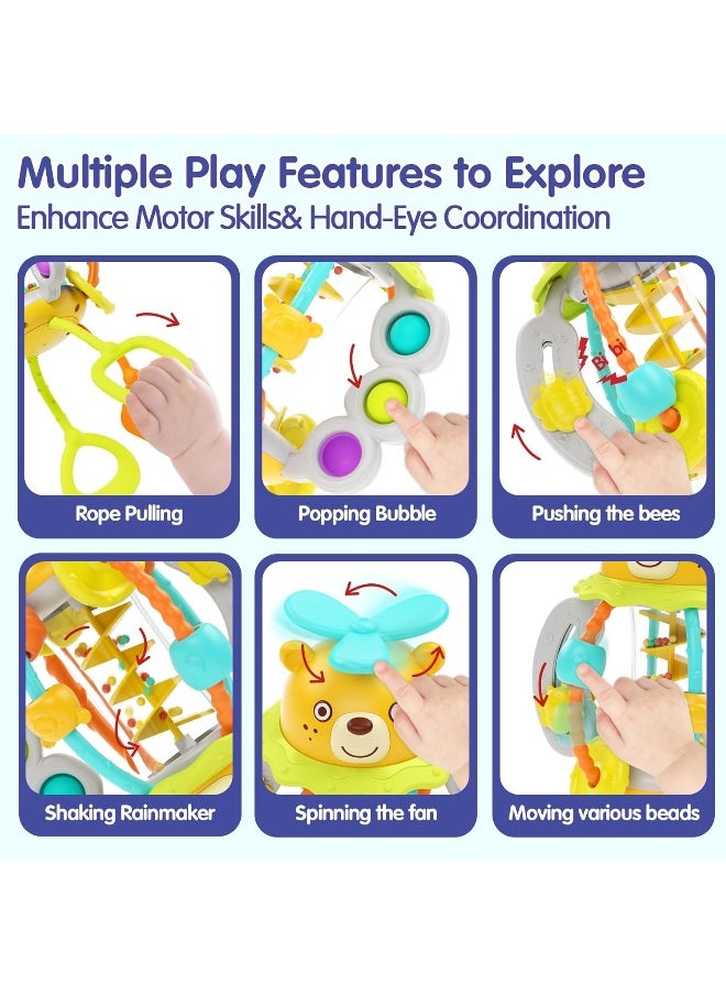 HOLA Shake & Pull Busy Ball - Interactive Toy For Toddlers 6M+, Develops Fine Motor Skills, Hand-Eye Coordination, Sensory Perception With Bubble Popping, Bead Spinning, Pulling & Shaking Activities  - Image 3
