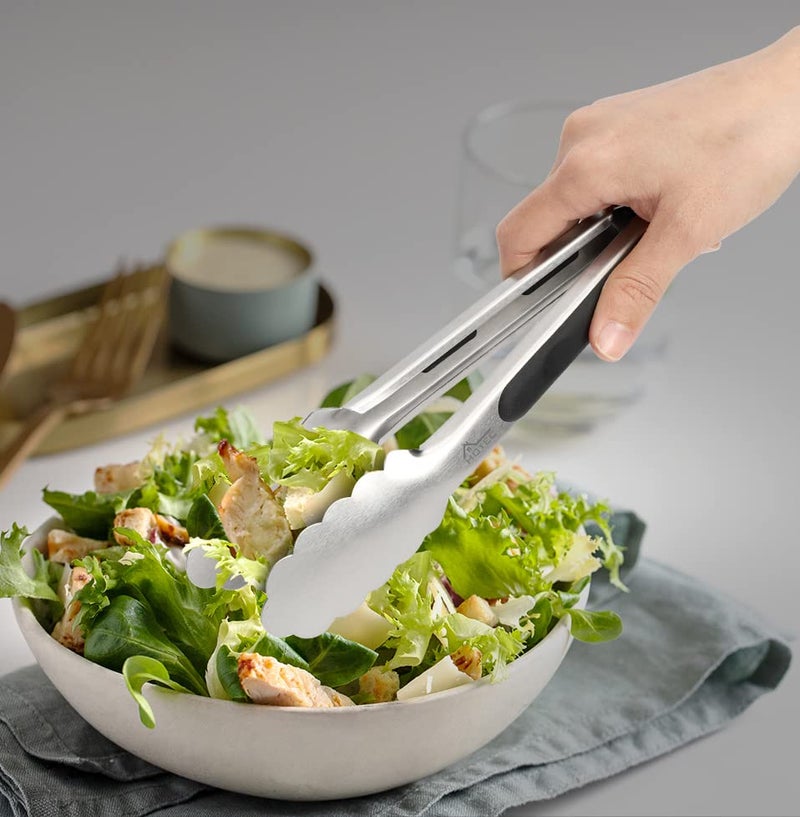 Hotec Stainless Steel Kitchen Tongs Set of 2 - 9" and 12", Locking Metal Food Tongs Non-Slip Grip - Image 4