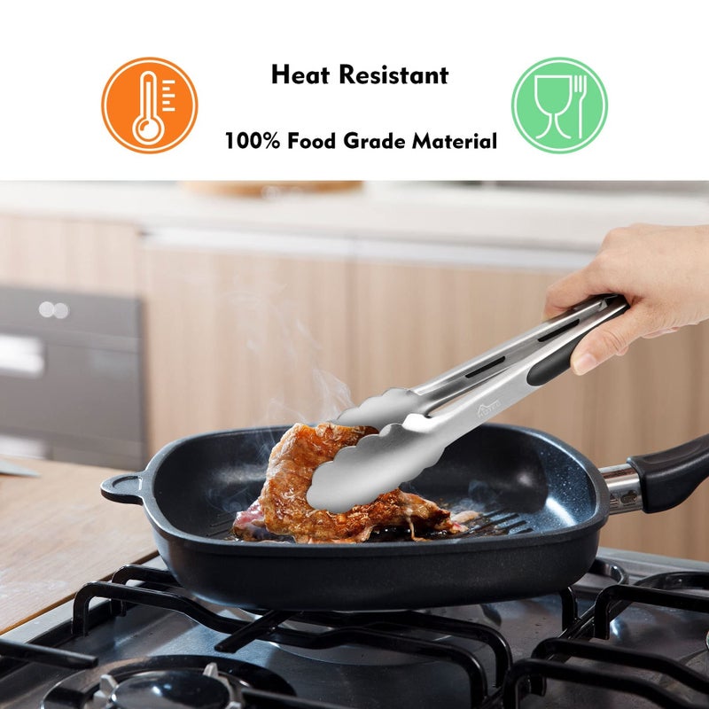 Hotec Stainless Steel Kitchen Tongs Set of 2 - 9" and 12", Locking Metal Food Tongs Non-Slip Grip - Image 2
