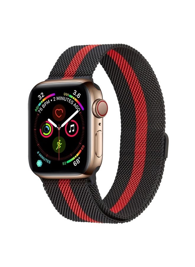 Generic - Replacement Strap Milanese Stainless Steel Watch Band For Apple Watch Ultra 49mm&Watch Ultra 2 49mm / Series 9&8&7 45mm / SE 3&SE 2&6&SE&5&4 44mm / 3&2&1 42mm Black Red Black - Image 1