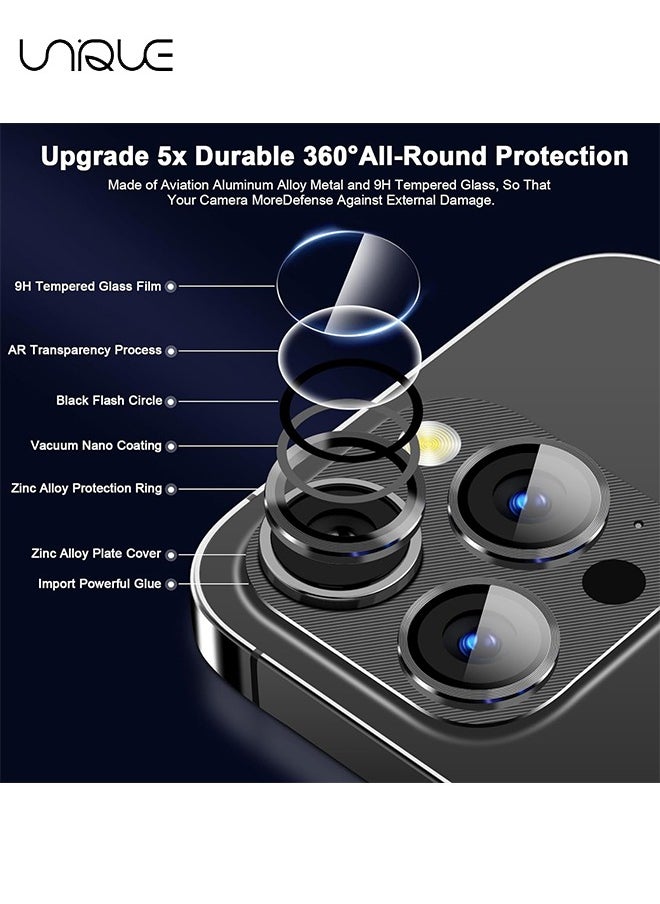 Unique 2 Pack - Camera Lens Protector for iPhone 15,Zinc Alloy One Piece Camera Cover, [Updated Version], Full Coverage Protection, Ultra HD, Shatterproof - Black  - Image 2