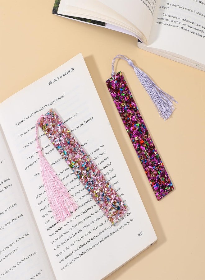 Alrhso 2 Pcs Tassel Bookmarks Girls Resin Glitter Bookmarks for Women Pink Purple Glitter Acrylic Bookmark with Colorful Silk Tassels for Women Girls Book Lovers Reading Presents - Image 3
