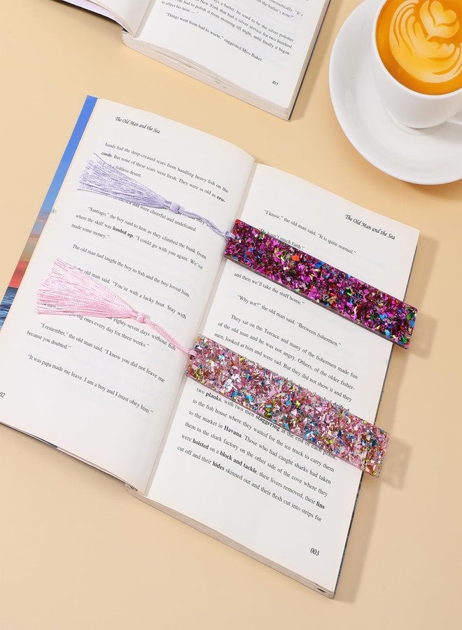 Alrhso 2 Pcs Tassel Bookmarks Girls Resin Glitter Bookmarks for Women Pink Purple Glitter Acrylic Bookmark with Colorful Silk Tassels for Women Girls Book Lovers Reading Presents - Image 5