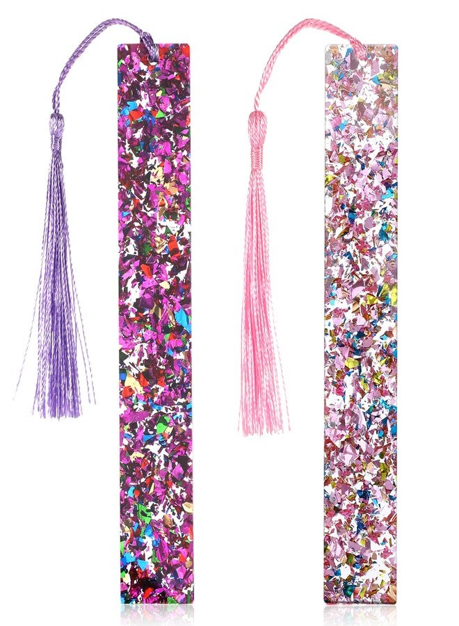 Alrhso 2 Pcs Tassel Bookmarks Girls Resin Glitter Bookmarks for Women Pink Purple Glitter Acrylic Bookmark with Colorful Silk Tassels for Women Girls Book Lovers Reading Presents - Image 1