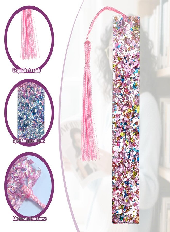 Alrhso 2 Pcs Tassel Bookmarks Girls Resin Glitter Bookmarks for Women Pink Purple Glitter Acrylic Bookmark with Colorful Silk Tassels for Women Girls Book Lovers Reading Presents - Image 4