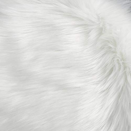 IVON 15.5 Inches White Round Faux Fur Rug, Fluffy Rug Cushion for Chair, Background for Nail Desk Photos - Image 2