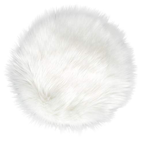 IVON 15.5 Inches White Round Faux Fur Rug, Fluffy Rug Cushion for Chair, Background for Nail Desk Photos - Image 1