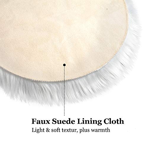IVON 15.5 Inches White Round Faux Fur Rug, Fluffy Rug Cushion for Chair, Background for Nail Desk Photos - Image 3