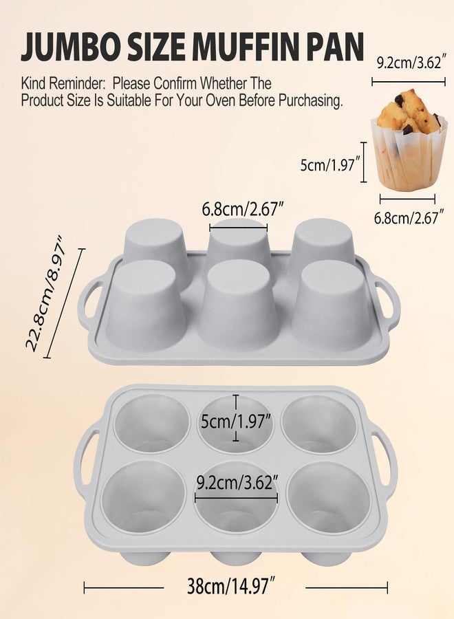 Vnray 3Pcs Silicone Muffin Pan 6, 12 and 24 Cup with Metal Frame, Non Stick Jumbo Cupcake Pan with Handles, BPA Free Silicon Mini Muffin Tin Regular Tray For Baking,Egg Bites,Mold Light Grey - Image 2