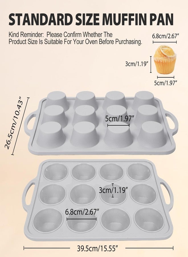 Vnray 3Pcs Silicone Muffin Pan 6, 12 and 24 Cup with Metal Frame, Non Stick Jumbo Cupcake Pan with Handles, BPA Free Silicon Mini Muffin Tin Regular Tray For Baking,Egg Bites,Mold Light Grey - Image 3
