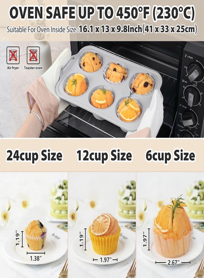 Vnray 3Pcs Silicone Muffin Pan 6, 12 and 24 Cup with Metal Frame, Non Stick Jumbo Cupcake Pan with Handles, BPA Free Silicon Mini Muffin Tin Regular Tray For Baking,Egg Bites,Mold Light Grey - Image 5