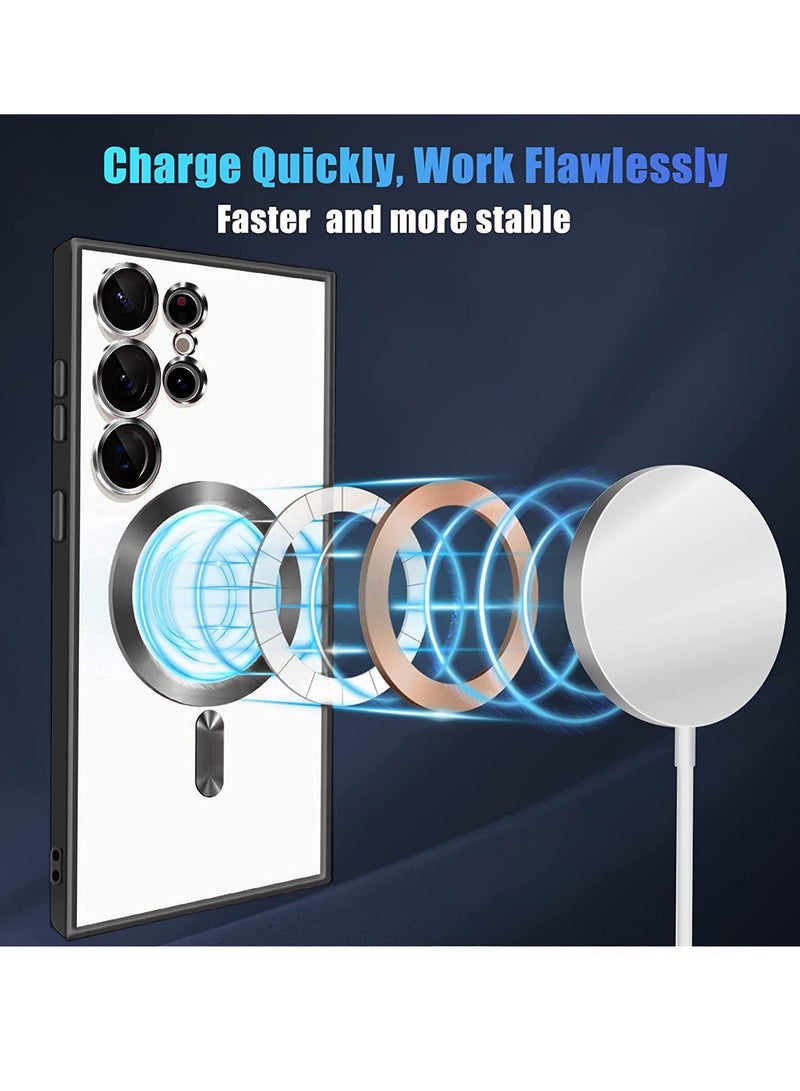 Wtech Magsafe Shockproof Luxury Plating Hybrid PC Case Cover For Samsung Galaxy S24 Ultra 5G 2024 Clear/Black - Image 3