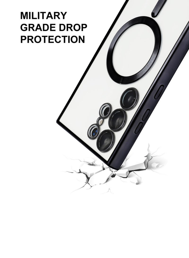 Wtech Magsafe Shockproof Luxury Plating Hybrid PC Case Cover For Samsung Galaxy S24 Ultra 5G 2024 Clear/Black - Image 2
