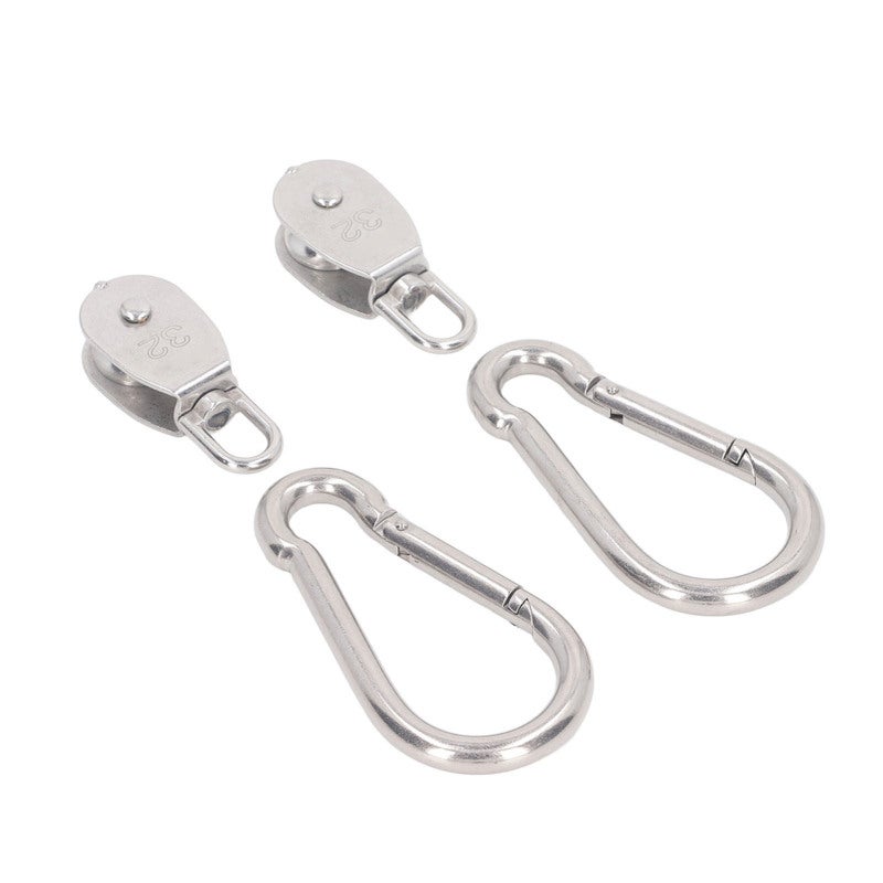 Single Pulley Block: 2pcs M32 304 Stainless Steel, 250KG Load Bearing, 360° Rotating - With 2pcs M12 Spring Snap Hook, Wire Rope Pulley for Camping, Hiking, Gym, Outdoor & Indoor Use - Image 4