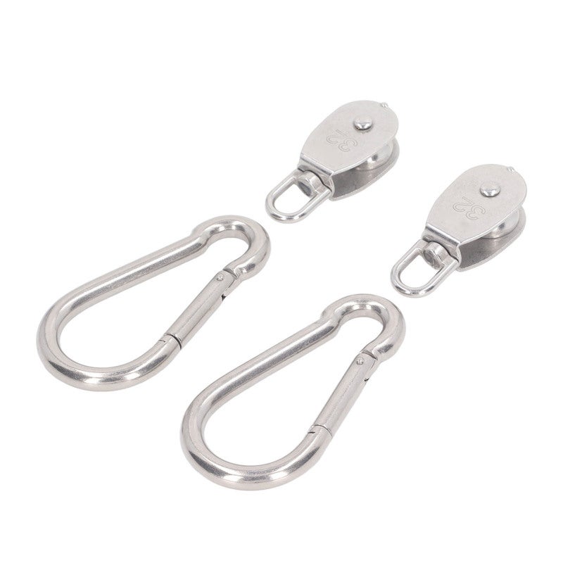 Single Pulley Block: 2pcs M32 304 Stainless Steel, 250KG Load Bearing, 360° Rotating - With 2pcs M12 Spring Snap Hook, Wire Rope Pulley for Camping, Hiking, Gym, Outdoor & Indoor Use - Image 5