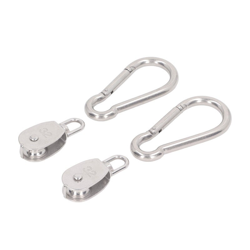 Single Pulley Block: 2pcs M32 304 Stainless Steel, 250KG Load Bearing, 360° Rotating - With 2pcs M12 Spring Snap Hook, Wire Rope Pulley for Camping, Hiking, Gym, Outdoor & Indoor Use - Image 3